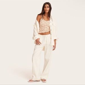 Women's Cream Wide-Leg Drawstring Pants by